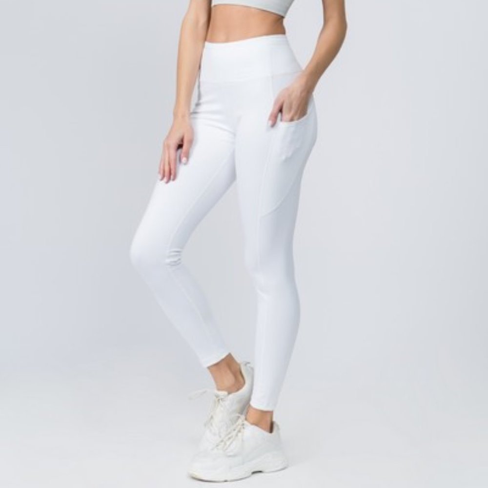 High Waist 5 Pocket Workout Leggings - WHITE